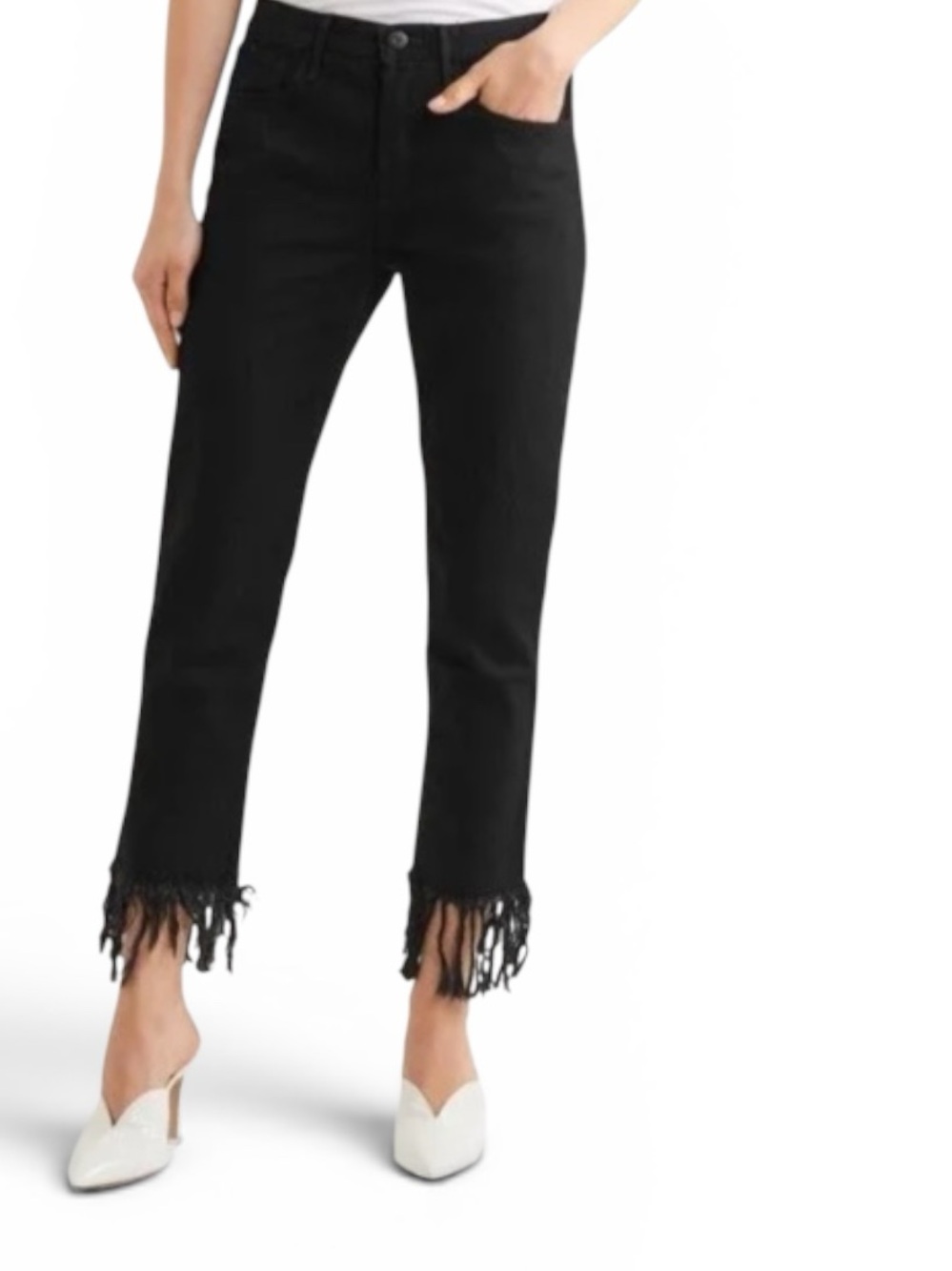 3x1 NYC Black Fringed Hem Jeans